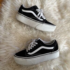vans old skool stackform black white platform shoes 8